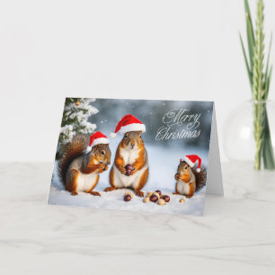 Prettig kerstfeest eekhoornfamilie in kerstmutsen feestdagen kaart