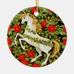 Prettig kerstfeest Eenhoorn Rood Groen Wit Keramisch Ornament