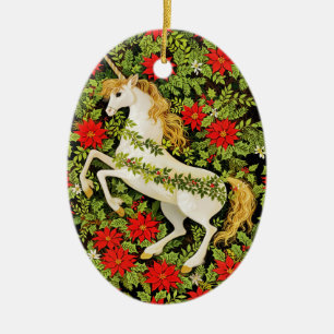 Prettig kerstfeest Eenhoorn Rood Groen Wit Keramisch Ornament
