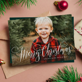 Prettig kerstfeest eenvoudig één foto groene famil feestdagenkaart