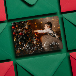 Prettig kerstfeest eenvoudig elegant schrift foto feestdagenkaart