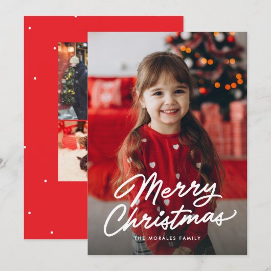 Prettig kerstfeest eenvoudig informeel script drie feestdagenkaart (Voorkant / Achterkant)
