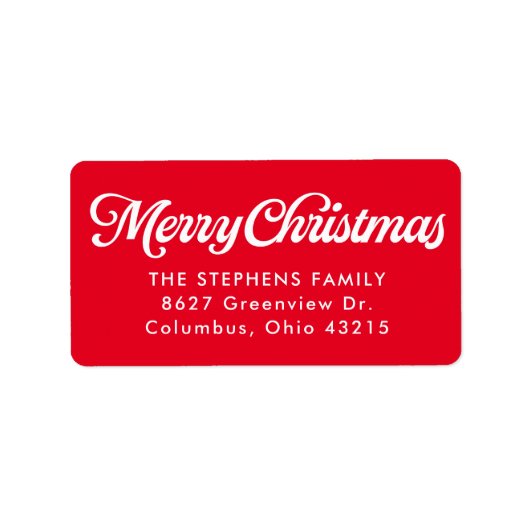 Prettig kerstfeest eenvoudig rood retouradres etiket (Voorkant)