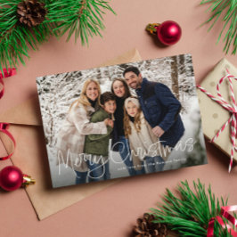 Prettig kerstfeest eenvoudig script vier foto groe feestdagenkaart