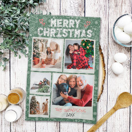Prettig kerstfeest Eenvoudige Doodles 5 foto famil Theedoek