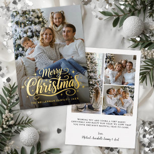 Prettig Kerstfeest Eenvoudige Elegante Foto Goud Folie Feestdagenkaart