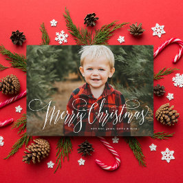 Prettig kerstfeest eenvoudige familie foto feestdagenkaart
