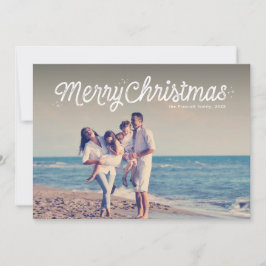 Prettig kerstfeest eenvoudige retro script één fot feestdagenkaart