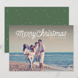 Prettig kerstfeest eenvoudige retro script één fot feestdagenkaart