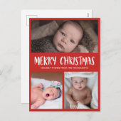 Prettig kerstfeest | Eerste kerstfoto baby | Rood Feestdagenkaart (Voorkant / Achterkant)