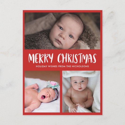 Prettig kerstfeest | Eerste kerstfoto baby | Rood Feestdagenkaart (Voorkant)