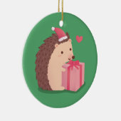 Prettig kerstfeest egel met cadeau keramisch ornament (Rechts)