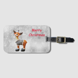 Prettig kerstfeest eland met een hoed bagagelabel