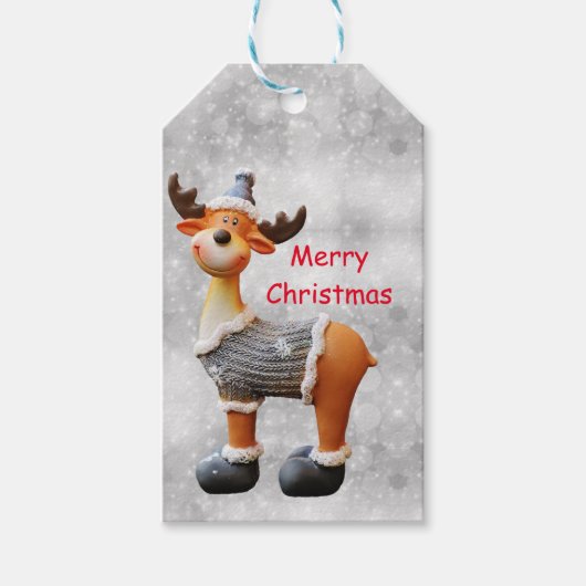 Prettig kerstfeest eland met een hoed      cadeaulabel (Voorkant)
