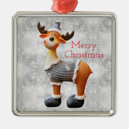 Prettig kerstfeest eland met een hoed      metalen ornament