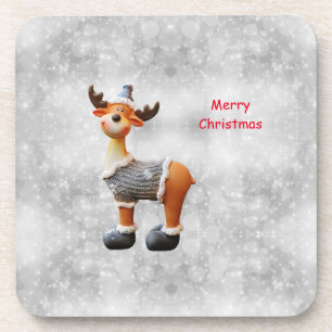 Prettig kerstfeest eland met een hoed op bier onderzetter