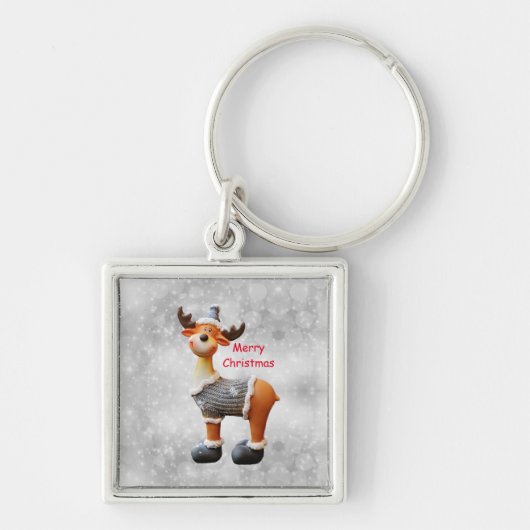 Prettig kerstfeest eland met een hoed sleutelhanger (Voorkant)