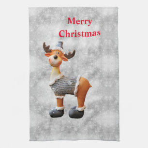 Prettig kerstfeest eland met een hoed           theedoek
