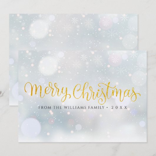 Prettig Kerstfeest Elegant Gouden Schrift Sneeuwvl Feestdagenkaart (Voorkant / Achterkant)