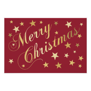 Prettig kerstfeest Elegant Schrift Goud Sterren Ro Perfect Poster
