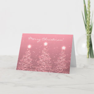 Prettig kerstfeest Elegante glinsterende bomen Roz Feestdagen Kaart