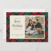 Prettig kerstfeest Elegante groene rode ruit foto Feestdagenkaart (Voorkant)