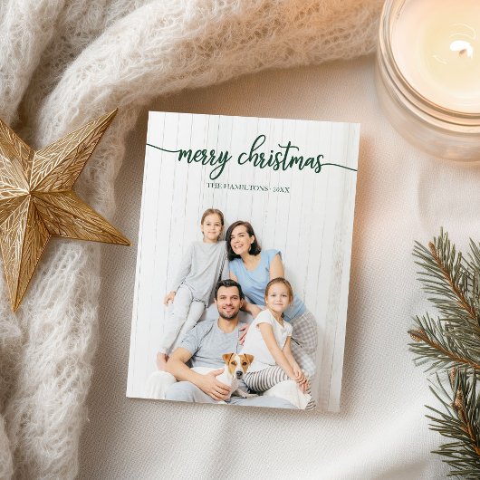 Prettig Kerstfeest Elegante Groene Script Unieke F Briefkaart