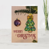 Prettig kerstfeest elegante kerstboomversieringen kaart (Voorkant)