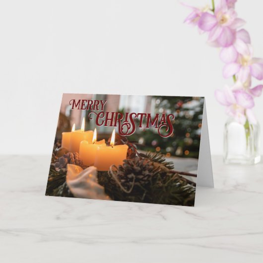 Prettig kerstfeest elegante kerstkrans kaarsen kaart (Orchidee)