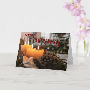 Prettig kerstfeest elegante kerstkrans kaarsen kaart