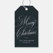 Prettig kerstfeest elegante marineblauwe feestdage cadeaulabel (Voorkant)