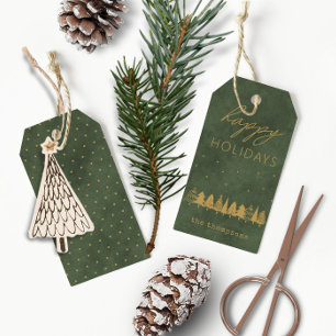 Prettig Kerstfeest • Elegante Moderne Stof Groen F Cadeaulabel