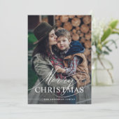 Prettig Kerstfeest | Elegante Script Foto Merlotro Feestdagenkaart (Staand voorkant)