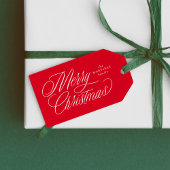 Prettig kerstfeest elegante script rode feestdag cadeaulabel