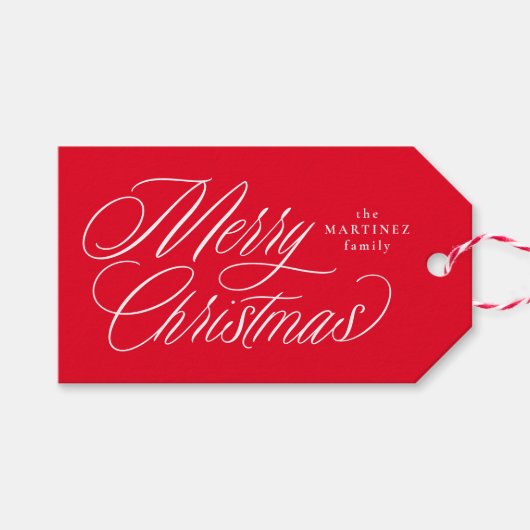 Prettig kerstfeest elegante script rode feestdag cadeaulabel (Voorkant (Horizontaal))