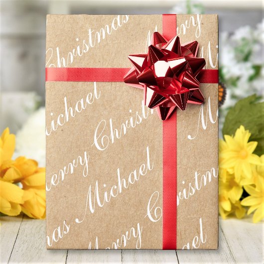 Prettig kerstfeest Elegante scripttekst Kraft-stij Cadeaupapier
