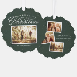 Prettig kerstfeest elegante vier foto collage groe ornament kaart