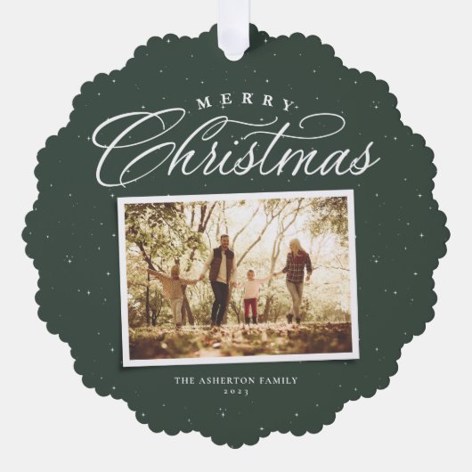 Prettig kerstfeest elegante vier foto collage groe ornament kaart (Voorkant)