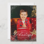 Prettig kerstfeest elegante vier foto sneeuw frame feestdagenkaart (Voorkant)