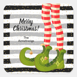 Prettig kerstfeest Elf Legs Vierkante Sticker