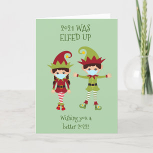 Prettig kerstfeest Elfed Up Grappig gezichtsmasker Feestdagen Kaart