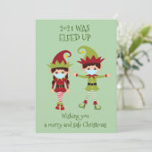 Prettig kerstfeest Elfed Up Grappig gezichtsmasker Feestdagenkaart (Staand voorkant)