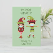 Prettig kerstfeest Elfed Up Grappig gezichtsmasker Feestdagenkaart (Staand voorkant)