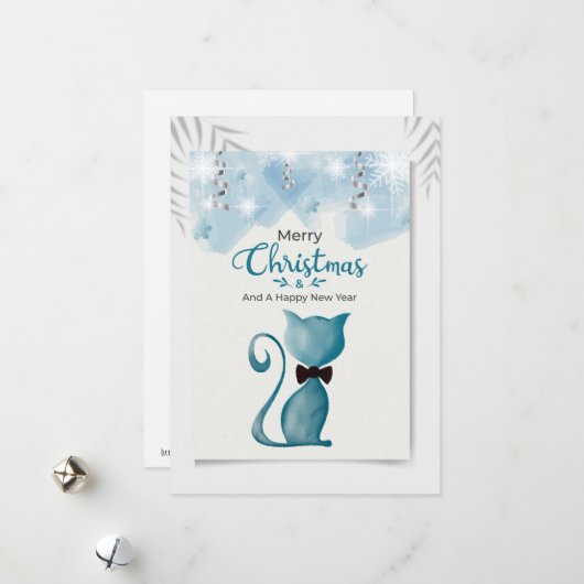 Prettig kerstfeest en een gelukkig nieuwjaar Kat Feestdagenkaart (Voorkant / Achterkant in situ)
