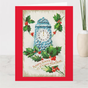 Prettig kerstfeest en een gelukkig nieuwjaar- klok kaart