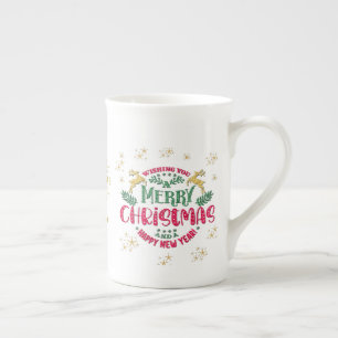 Prettig kerstfeest en een gelukkig nieuwjaar porselein kop