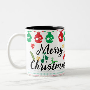 Prettig kerstfeest en een gelukkig nieuwjaar! tweekleurige koffiemok