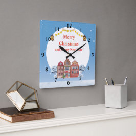 Prettig kerstfeest en gelukkig nieuwjaar 10.75"  vierkante klok