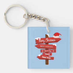 Prettig kerstfeest en gelukkig nieuwjaar Houten pi Sleutelhanger