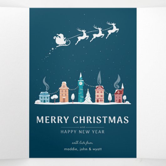 Prettig kerstfeest en gelukkig nieuwjaar in de sta drieluik wenskaart (Binnenkant midden)